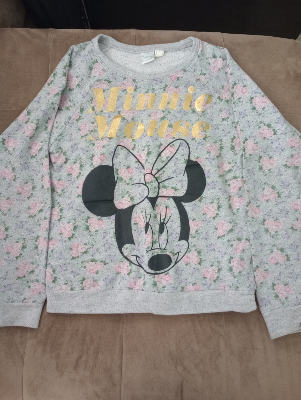 Adult - Gray Floral Print Minnie Mouse Sweater
